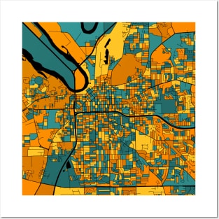 Montgomery Map Pattern in Orange & Teal Posters and Art